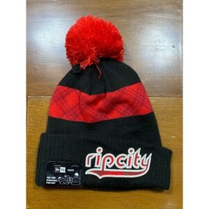 NWT New Era Beanie Youth One Size Black Red Rip City Portland Trail Blazers NBA